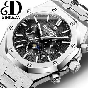 BINKADA 7120, nuevo diseño, reloj mecánico para hombre plateado, banda Original de acero inoxidable, 3 esferas, <span class=keywords><strong>calendario</strong></span> automático, reloj de pulsera deportivo - Product Image 2
