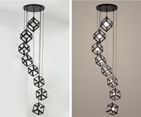 Lampe suspendue multi-têtes de style industriel nordique rétro, lustre d'angle d'escalier, loft, lumière suspendue en fer triangulaire