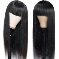 Wig poni lurus tulang digambar ganda dengan pinggiran rambut manusia Vietnam mentah Wig lurus halus dengan poni