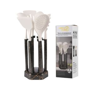 Ensemble d'ustensiles de cuisine antiadhésifs en silicone de qualité alimentaire, 7 pièces, spatules, cuillères, louche, support, lavable au lave-vaisselle, couleur personnalisable - Product Image 4