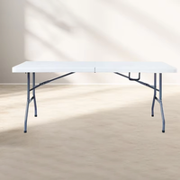 Mesa Plegable Portátil de 6 pies (180 cm), Blanca, Rectangular, de Plástico, Muebles de Exterior, Plegable, para Banquetes, Comedor, Camping