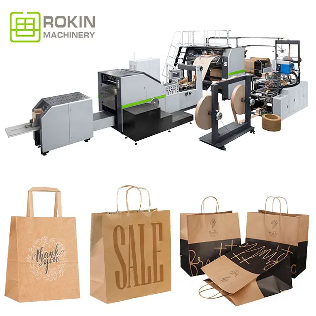 ROKIN BRAND Machine d'impression entièrement automatique de sacs en papier à fond plat, imprimante, machine à découper les sacs en papier carrés