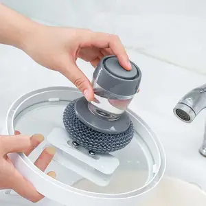 Kitchen Soap Dispensing Palm Brush Automatic Liquid Adding PET Ball Pot Brush Cleaner Push-type Brush Kitchen Detergent Tools