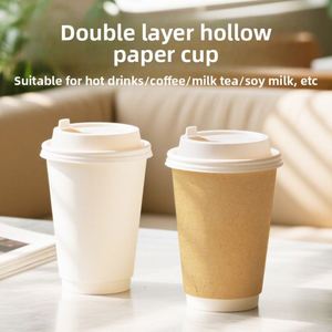 Gobelets à thé au lait en papier kraft à double paroi, isolés et épaissis, jetables, avec couvercles à clipser pour boissons chaudes, impression numérique personnalisable - Product Image 1