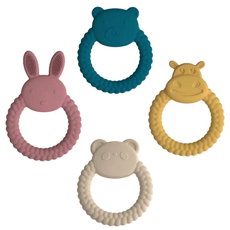 Nontoxic BPA Free Food Grade Silicone Teething Relief Bunny Shape Baby Silicone Teether With Rattle