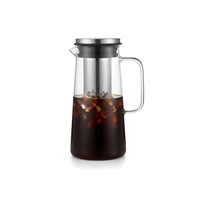 Carafe à café froid 1000 ml / 34,16 oz en verre avec filtre en acier, poignée et couvercle pour café glacé, thé, maison, café, brunch, réfrigérateur