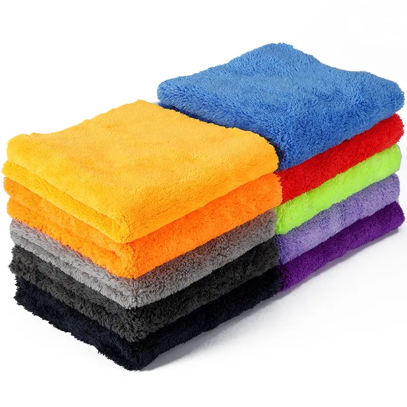 Vente en gros de serviette de lavage de voiture en microfibre polaire corail sans bord 40*40cm serviette multicolore pour le séchage et le nettoyage de la voiture