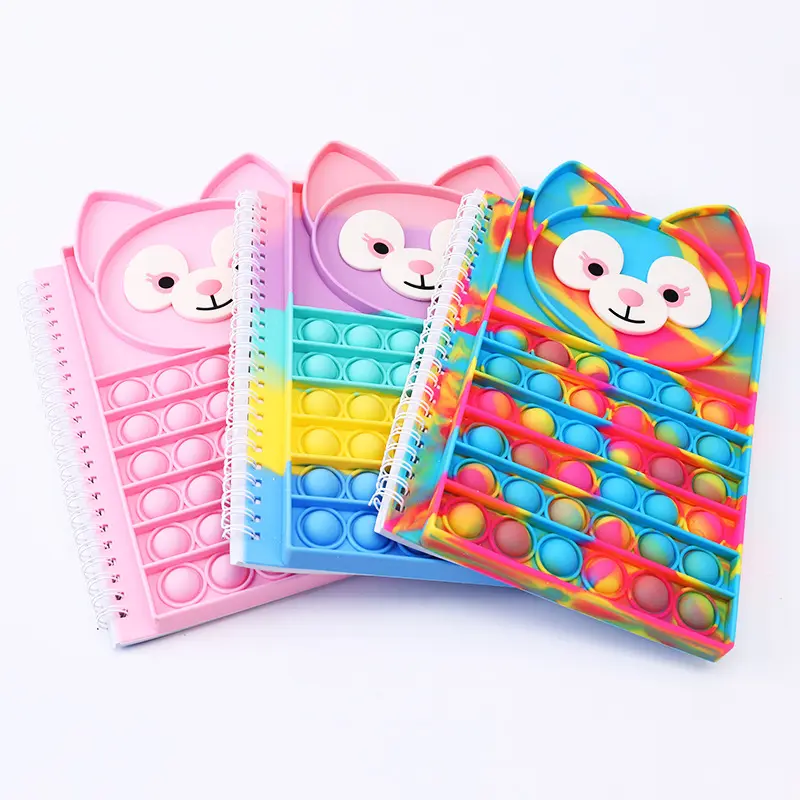 Besafe popular cartoon design fox bear shaped A5 size school writing book silicone fidget sensory cover spiral bubble notebook