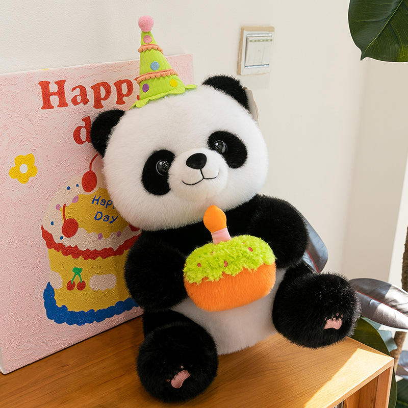 Panda Dolls with Birthday Hat and Cake, Soft Stuffed Plush Animal Toys Plushies Birthday Gifts for Her/Girlfriend Lover