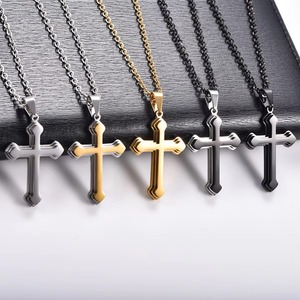 Collar con Colgante de Cruz de 3 Capas de Acero Inoxidable Estilo Punk, para Hombres y Mujeres, Amuleto de Fe Cristiana, Cadena de Metal, Regalo de Joyería - Product Image 1