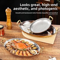 Assiette ovale FLEY en acier inoxydable 304 pour fruits de mer, pâtes et steaks, compatible micro-ondes, design vintage rétro pour restaurants et hôtels