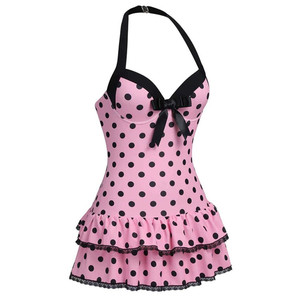 Robe Halter à Pois avec Dentelle pour Femme – Sexy, Dos Nu, Nœud, Coupe Ajustée, Douce et Élégante, Mini-Robe - Product Image 3