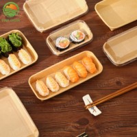 Emballage en papier kraft jetable pour les plats à emporter de sushis, boîtes à sushis personnalisées, plateau à sushis en papier, boîte de pique-nique avec couvercle