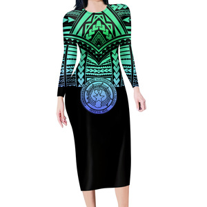 Robe fourreau d'été pour femmes Polynesian Tribal Design Ladies Elegant Off-The-Shoulder Evening Gown Custom - Product Image 3