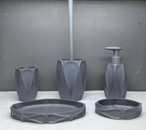 Ensemble d'accessoires de salle de bain en plastique avec poubelle, distributeur de savon, porte-savon, porte-<span class=keywords><strong>brosse</strong></span> à dents et <span class=keywords><strong>brosse</strong></span> <span class=keywords><strong>WC</strong></span> avec support - Product Image 1