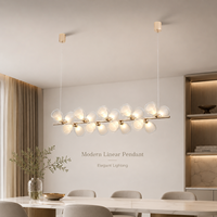 Lustre linéaire moderne doré à 16 lumières avec abat-jour double en verre en forme de tulipe, longueur moyenne 1000 mm, suspendu pour restaurant, hôtel, salle à manger, îlot de cuisine