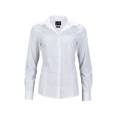 Ladies' Long-Sleeved Business Shirt Classic Striped Design Embroidered Logo Durable Blended Silk Fabric Loose Fit-XL Available