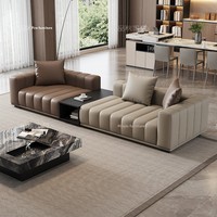 Ensemble de canapés en cuir véritable à motif clavier de piano, en forme de L, en cuir de vachette pleine fleur, design italien minimaliste, personnalisable, haut de gamme