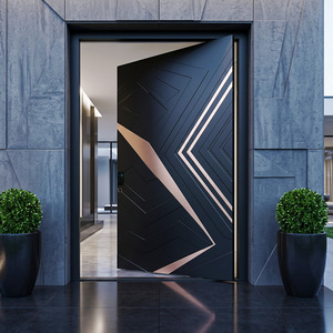 Porte d'entrée pivotante intelligente sur mesure en aluminium anti-effraction, style italien, luxe léger, rouge, géométrique tridimensionnel, à décalage - Product Image 4