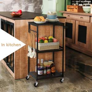 3-Tier Rolling Utility <b>Storage</b> <b>Cart</b> Wooden Top with Metal Frame Standing Type for Kitchen Living Room Bathroom Bag Food <b>Storage</b> - Product Image 5