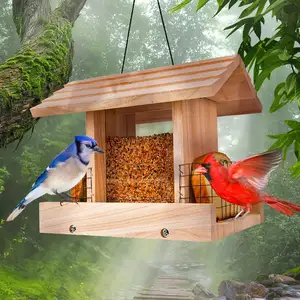 Bird Feeders for Outdoors Hanging - Wooden Bird Feeder Hopper, Cardinal Bird House Feeder, Wooden Large Bird Feeder with Suet Ho