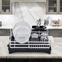 Égouttoir à vaisselle monocouche pour cuisine, en aluminium antirouille, avec porte-couverts