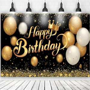 Alles Gute zum Geburtstag Hintergrund-<span class=keywords><strong>Banner</strong></span> Schwarz-Gold Foto-Hintergrund Schild Poster Ballon Glitzer Feuerwerk Geburtstags-Hintergrund - Product Image 1