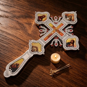 Cruz de Mano para Sacerdote, Chapada en Oro y Plata, con Caja de Regalo Azul, Decoración para <span class=keywords><strong>Altar</strong></span> de Ceremonia Religiosa Ortodoxa, ZDH-008 - Product Image 5
