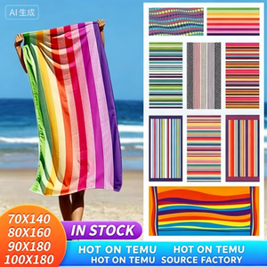 Serviette de plage en microfibre grande taille, écologique, séchage rapide, imprimée sur mesure, motif rayé anti-sable, style moderne, avec sac zippé personnalisé - Product Image 3