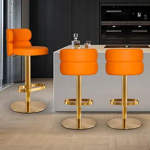 Luxury Modern High Stool Stainless Steel Gold Lift Swivel Bar Chair Leather Restaurant Bar Stools