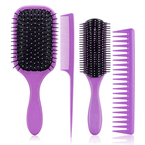 Outils de coiffure 4 pièces Ensemble de brosses et peignes de barbier en gros Brosse et peignes roses antistatiques en plastique carbone ABS - Product Image 3