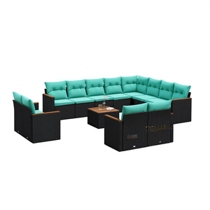 Black Poly <b>Rattan</b> Patio <b>Sofa</b> Set With Cushions For Garden Outdoor Furniture Contemporary Design - Product Image 1