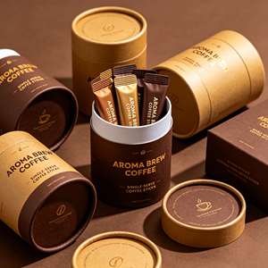 OEM Coffee Single-Serve Kraft Paper Tube Packaging Gold <b>Foil</b> Recyclable Cylinder <b>Container</b> FOR Coffee Sticks, Tea & Matcha - Product Image 1