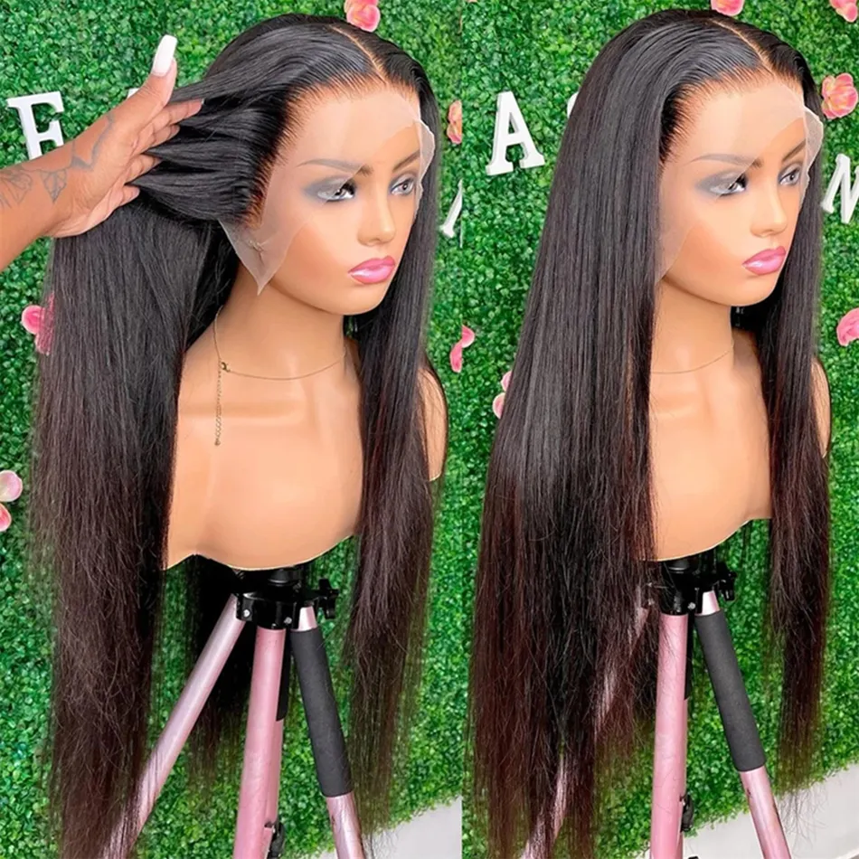 36 38 40Inch Silky Straight Lace Front Wig Brazilian Straight Frontal Wig 13X4 Transparent Lace Front Human Hair Wigs