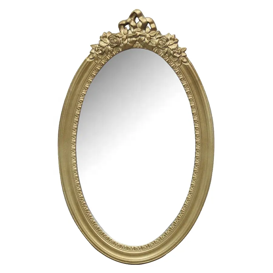Luckywind Antique Golden Decorative Oval Wooden Wall Mirror