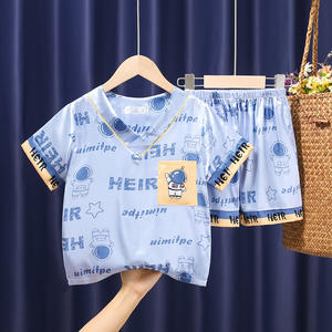 Abbigliamento estivo Casual da ragazzo nuovo pigiama in raso di seta di ghiaccio traspirante a maniche corte sottile in cotone per bambini piccoli - Product Image 3