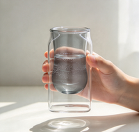 Tasse en verre borosilicate à double paroi, couche intérieure gris fumé, coque extérieure transparente soufflée à la main, pour café, thé, jus