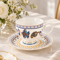 Fabricant de céramique depuis 40 ans, ensemble de 12 tasses à café et soucoupes en porcelaine céramique de style chinois avec motifs floraux bleus