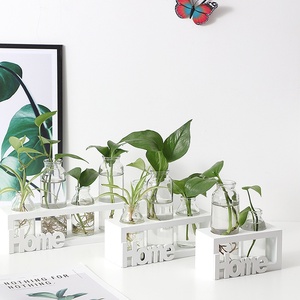 <span class=keywords><strong>Vase</strong></span> de table en verre moderne scandinave créatif <span class=keywords><strong>avec</strong></span> cadre en <span class=keywords><strong>bois</strong></span>, verrerie transparente pour plantes hydroponiques et décoration de mariage - Product Image 2