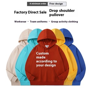 Automne hiver couleur unie pull à capuche pour hommes et femmes épaule ample avec Logo brodé vêtements de travail - Product Image 2