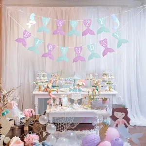 Mermaid HAPPY BIRTHDAY Letter Banner Garland Paper Birthday Party Decoration