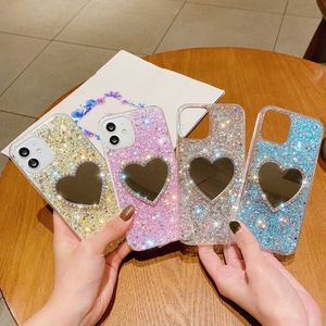 Custodia per cellulare con specchio glitterato per Iphone 11 12 13 Pro Max X Xs Xr 8 7 <span class=keywords><strong>Se</strong></span> <span class=keywords><strong>2020</strong></span> Bling paillettes custodia in Silicone per donna - Product Image 5