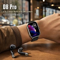 Montre connectée D8 Pro 2 en 1 avec écouteurs TWS, boîtier en aluminium, SpO2, podomètre, logo personnalisé OEM