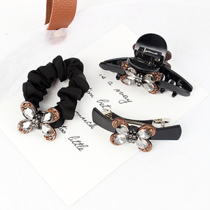 Jinhe mới Retro pha lê nơ tóc <span class=keywords><strong>Clip</strong></span> cao cấp cảm thấy tinh thể màu đen Rhinestone Acetate kẹp kẹp đàn hồi Headband - Product Image 3