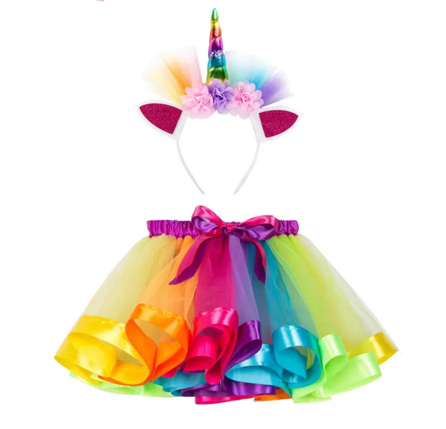 Fashion Gelaagde Ballet Tule Rainbow Tutu Rok Voor Meisjes Dress Up Met Kleurrijke Eenhoorn Hoofdband