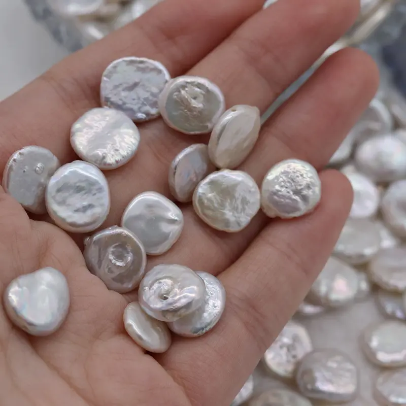 Недорогие белые жемчужные бусины-монеты 11-13 мм, свободный пресноводный жемчуг для изготовления ювелирных изделий своими руками