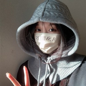 Chapeau tricoté à capuche pour femme, écharpe tout-en-un, cache-cou épaissi, bonnet d'hiver noir, vert foncé, gris, rouge, kaki - Product Image 4