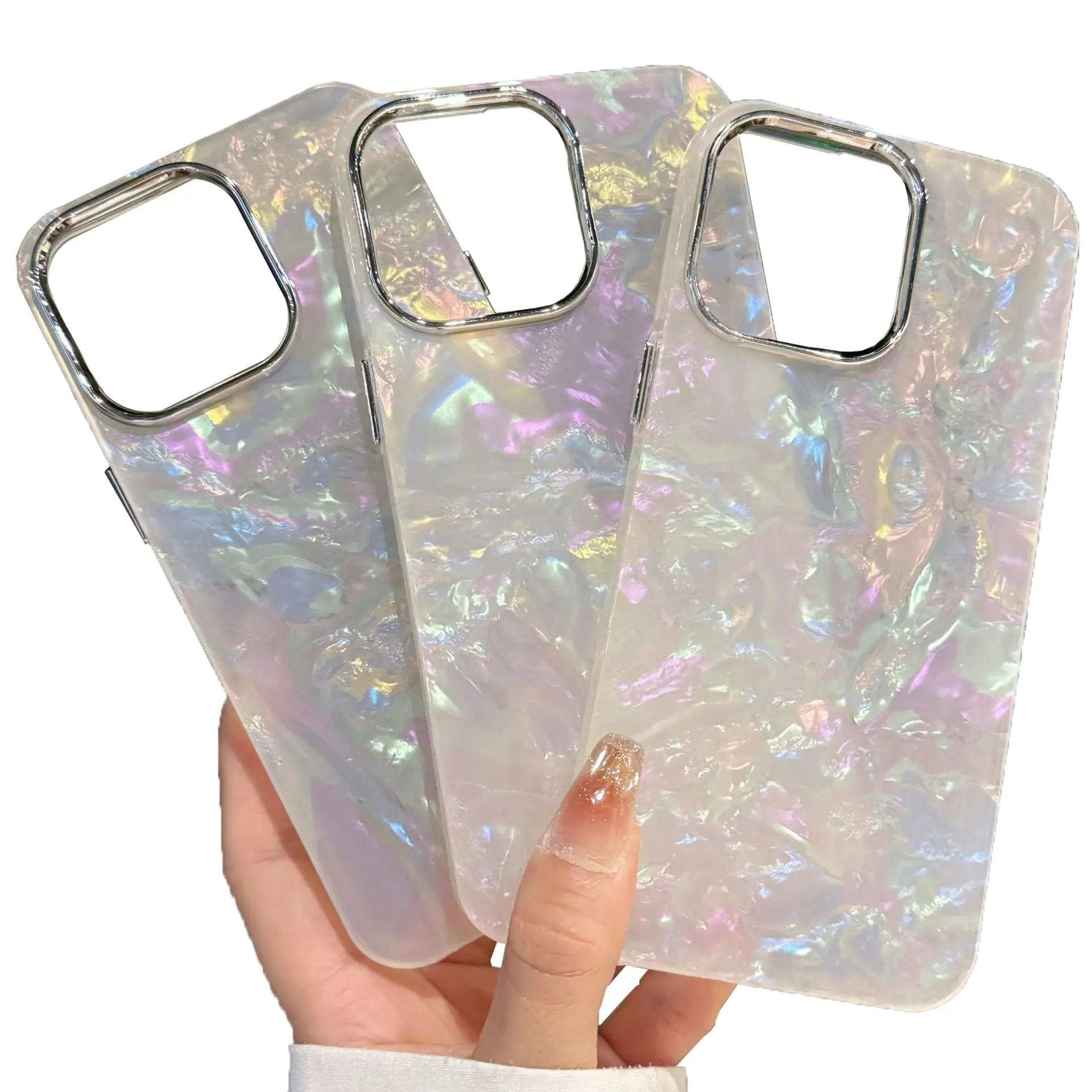 MAXUN IMD Colorful Irregular Shell Texture Laser Electroplated Camera Frame Mobile Phone Case For iPhone X XS 7 8 11 15 Pro Max