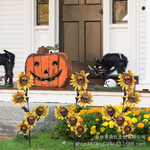Ornements de jardin en résine en forme de crâne de tournesol, décoration d'Halloween extérieure, en forme de fleur, en résines synthétiques - Product Image 3