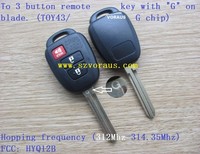 Haute qualité pour Toyota 3 boutons clé de voiture à distance intelligente avec "G" sur lame TOY43/G puce saut-fréquence 312Mhz-314.35 Mhz HYQ12B
